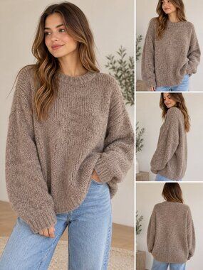 OAK + FORT Brown Taupe Alpaca Wool Blend Sweater Medium